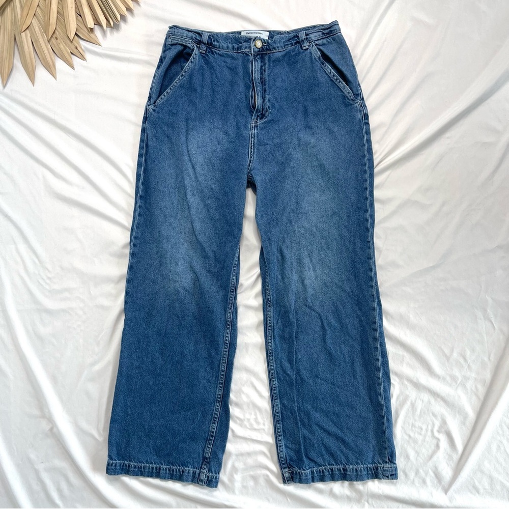 Reformation Nava Wide Straight Leg Flare Seaside High Rise Waisted Jeans Size 10